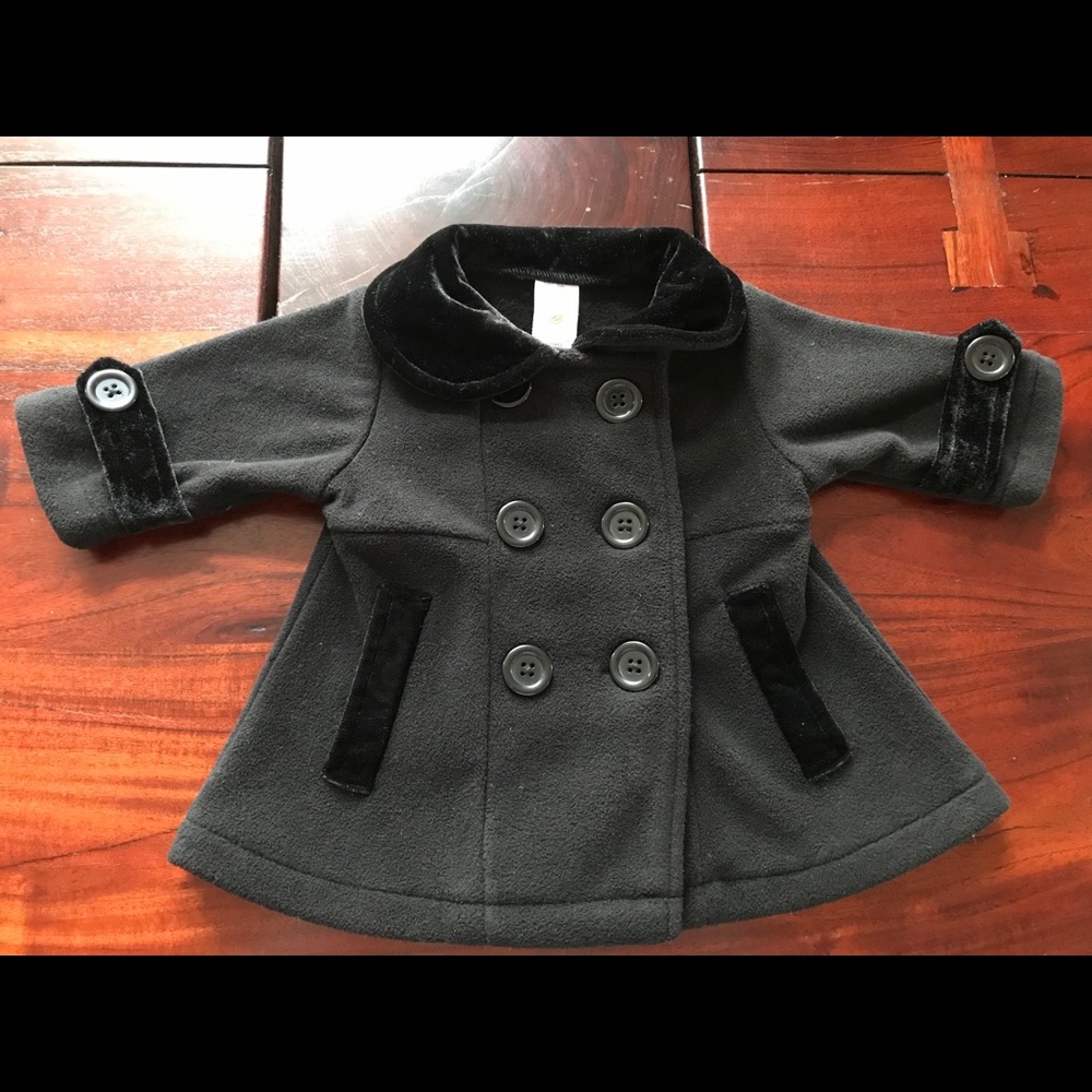 Baby Girl Black Peacoat with Velvet Collar